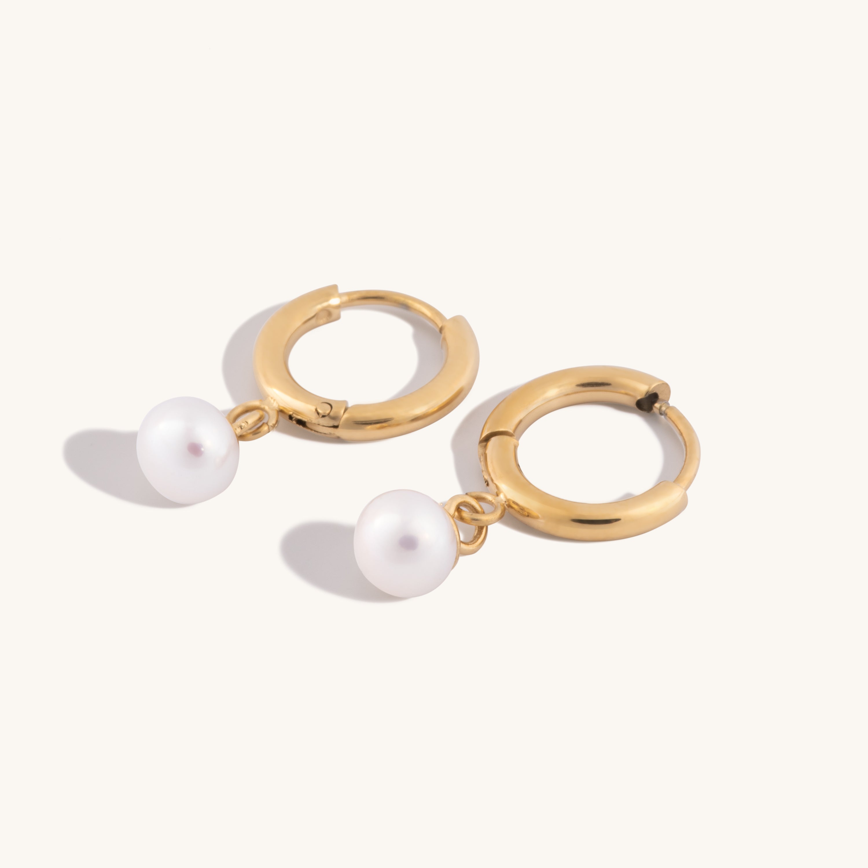 Gold pearl discount huggie earrings