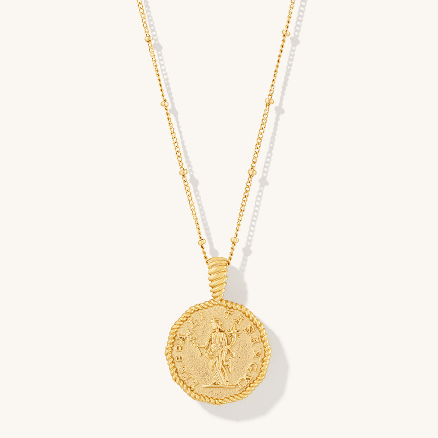 Athena and Owl Pendant with Greek Key - 14K Solid Gold - GREEK ROOTS